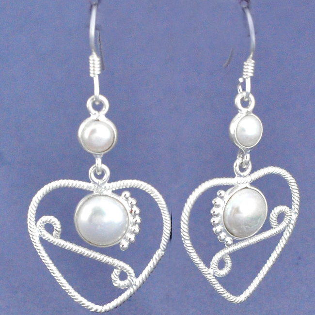 Pearl Heart Dangle Earrings